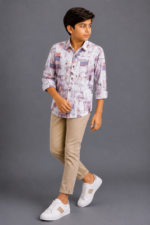 Boys' Modern Abstract Grid Print Casual Shirt - Image 3