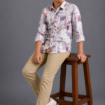 Boys' Modern Abstract Grid Print Casual Shirt