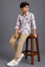 Boys' Modern Abstract Grid Print Casual Shirt