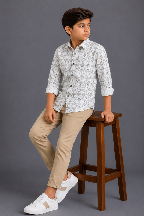 Boys' Geometric Aztec Print Cotton Casual Shirt - Image 4