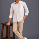 Boy's Classic Beige & White Striped Button-Down Shirt