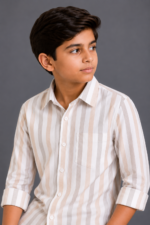 Boy's Classic Beige & White Striped Button-Down Shirt - Image 4