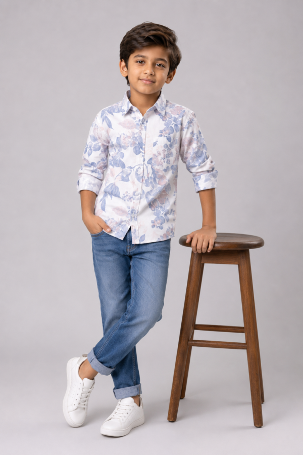 Boys' Floral Print Cotton Casual Shirt - Image 4