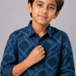 Boys' Stylish Navy Blue Abstract Print Casual Shirt
