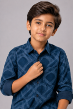 Boys' Stylish Navy Blue Abstract Print Casual Shirt