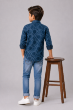 Boys' Stylish Navy Blue Abstract Print Casual Shirt - Image 3