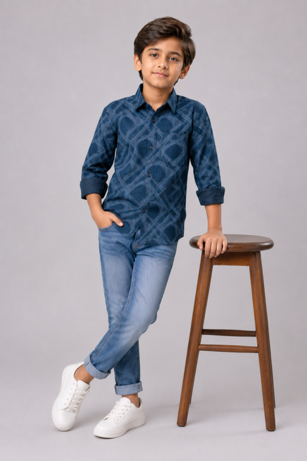 Boys' Stylish Navy Blue Abstract Print Casual Shirt - Image 4