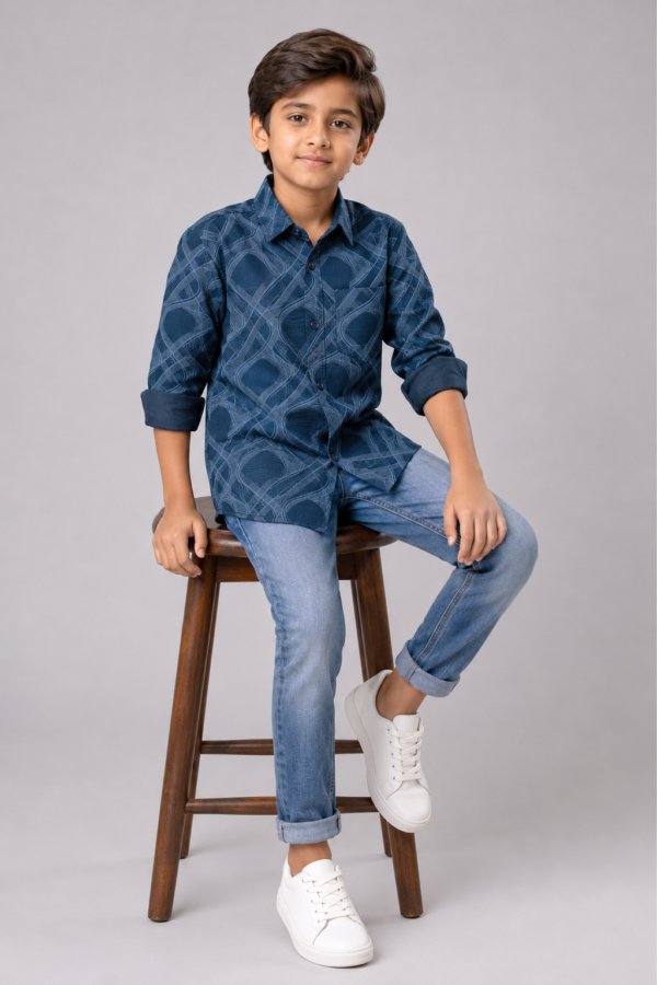 Boys' Stylish Navy Blue Abstract Print Casual Shirt - Image 2