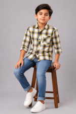 Boy's Modern Plaid Shirt & Washed Denim Jeans Outfit - Image 3