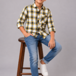 Boy's Modern Plaid Shirt & Washed Denim Jeans Outfit