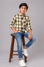 Boy's Modern Plaid Shirt & Washed Denim Jeans Outfit