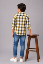 Boy's Modern Plaid Shirt & Washed Denim Jeans Outfit - Image 4