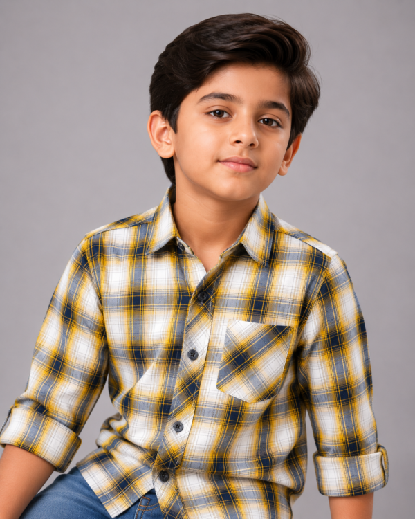 Boy's Modern Plaid Shirt & Washed Denim Jeans Outfit - Image 2
