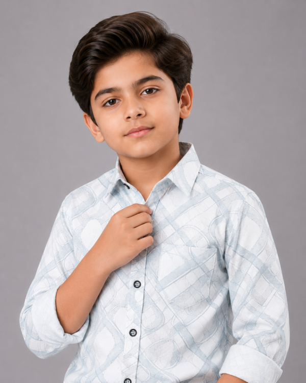 Boys' Light Blue Geometric Casual Shirt - Image 2