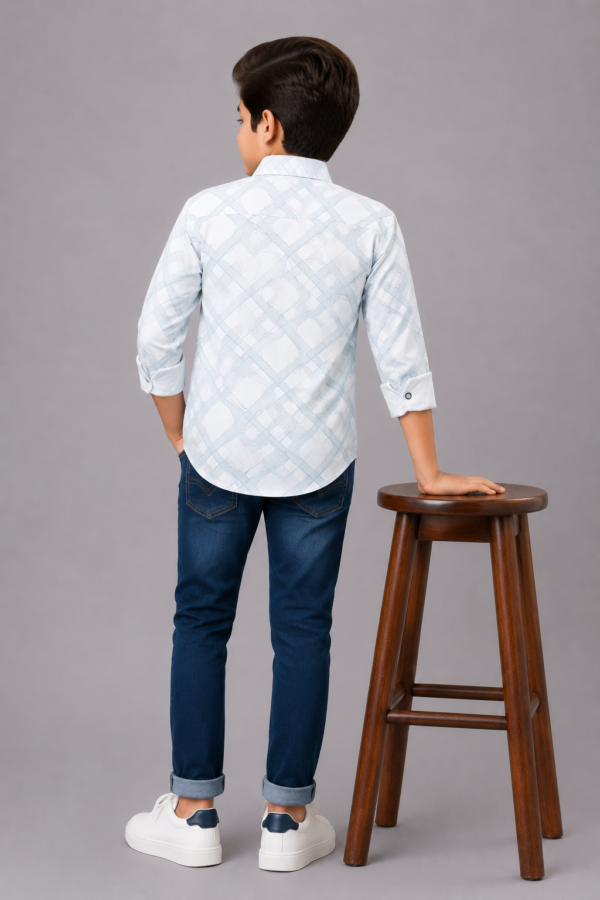 Boys' Light Blue Geometric Casual Shirt - Image 3