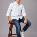 Boys' Light Blue Geometric Casual Shirt