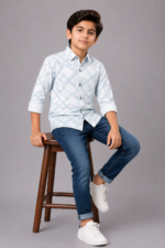 Boys' Light Blue Geometric Casual Shirt