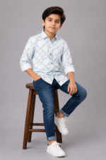Boys' Light Blue Geometric Casual Shirt - Image 4