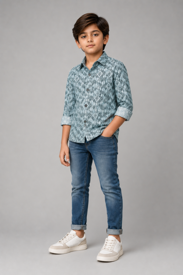 Boys' Geometric Diamond Print Casual Shirt - Image 4