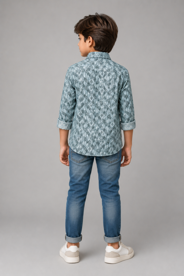Boys' Geometric Diamond Print Casual Shirt - Image 2
