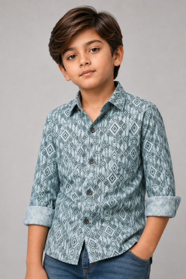Boys' Geometric Diamond Print Casual Shirt - Image 3
