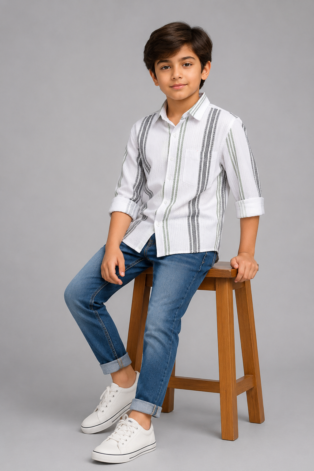2026/06/1001405779.png Modern Striped Casual & Smart Boys' Button-Down Shirt - Image 1