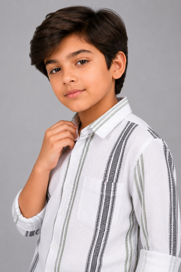Modern Striped Casual & Smart Boys' Button-Down Shirt - Image 2