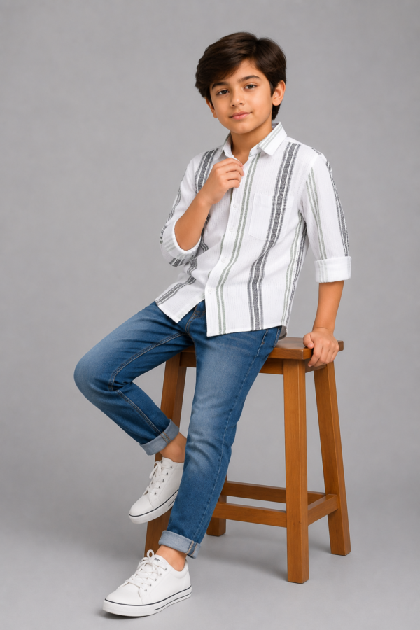 Modern Striped Casual & Smart Boys' Button-Down Shirt - Image 4