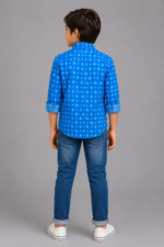 Boys' Stellar Blue Patterned Long-Sleeve Casual Shirt - Image 4