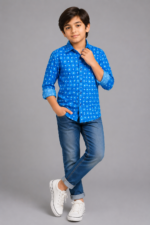 Boys' Stellar Blue Patterned Long-Sleeve Casual Shirt