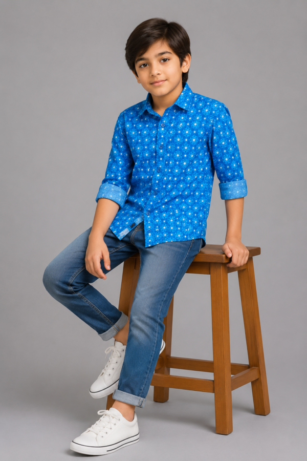 Boys' Stellar Blue Patterned Long-Sleeve Casual Shirt - Image 3