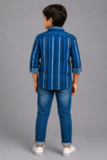 Boys' Dynamic Blue Striped Casual Button-Up Shirt - Image 2
