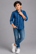 Boys' Dynamic Blue Striped Casual Button-Up Shirt - Image 4