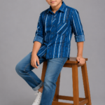 Boys' Dynamic Blue Striped Casual Button-Up Shirt