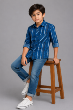 Boys' Dynamic Blue Striped Casual Button-Up Shirt