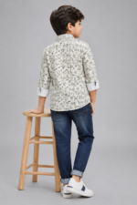 Boys' Modern Geometric Print Casual Shirt - Olive & Ecru - Image 3