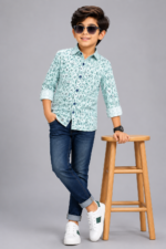 Boys' Trendy Mint Green Geometric Print Casual Shirt - Image 4