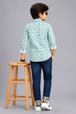 Boys' Trendy Mint Green Geometric Print Casual Shirt - Image 3