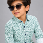 Boys' Trendy Mint Green Geometric Print Casual Shirt