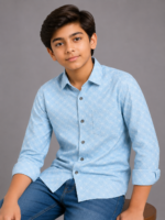 Boys' Sky Blue Geometric Print Button-Down Shirt - Image 3