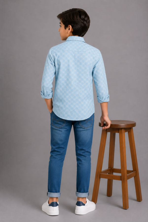 Boys' Sky Blue Geometric Print Button-Down Shirt - Image 2
