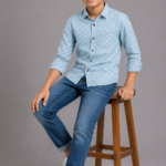 Boys' Sky Blue Geometric Print Button-Down Shirt