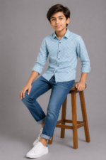 Boys' Sky Blue Geometric Print Button-Down Shirt