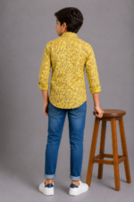 Boys' Vibrant Yellow Abstract Leaf Print Casual Shirt - Image 3