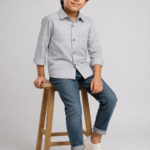 Boys' Premium Light Grey Textured Button-Down Shirt