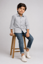 Boys' Premium Light Grey Textured Button-Down Shirt