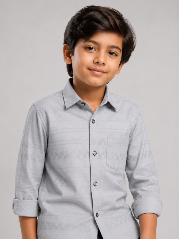 Boys' Premium Light Grey Textured Button-Down Shirt - Image 3