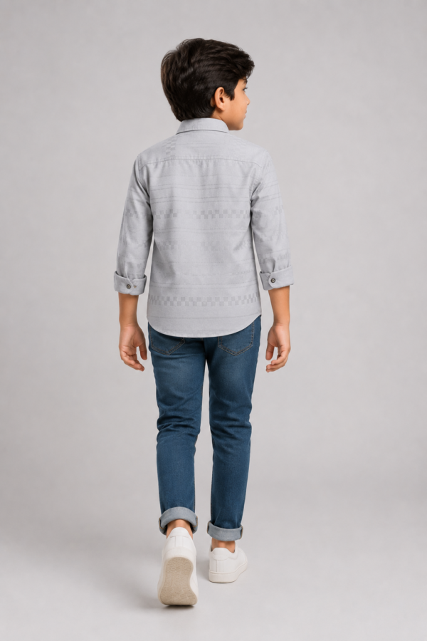 Boys' Premium Light Grey Textured Button-Down Shirt - Image 2