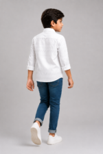 Boys' White Textured Button-Down Shirt - Image 4