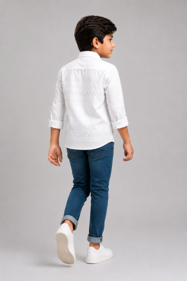 Boys' White Textured Button-Down Shirt - Image 4